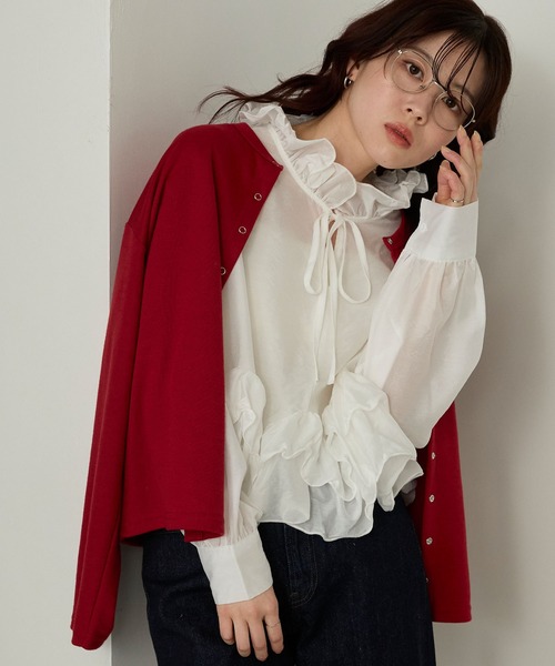 Cherir Mignon(シェリルミニョン)の「【Cherir Mignon】フリルボリュームスリーブブラウス(シャツ/ブラウス・レディース・ホワイト/ブルー・FREE)」の16枚目の写真