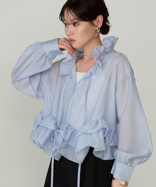 Cherir Mignon(シェリルミニョン)の「【Cherir Mignon】フリルボリュームスリーブブラウス(シャツ/ブラウス・レディース・ホワイト/ブルー・FREE)」の18枚目の写真