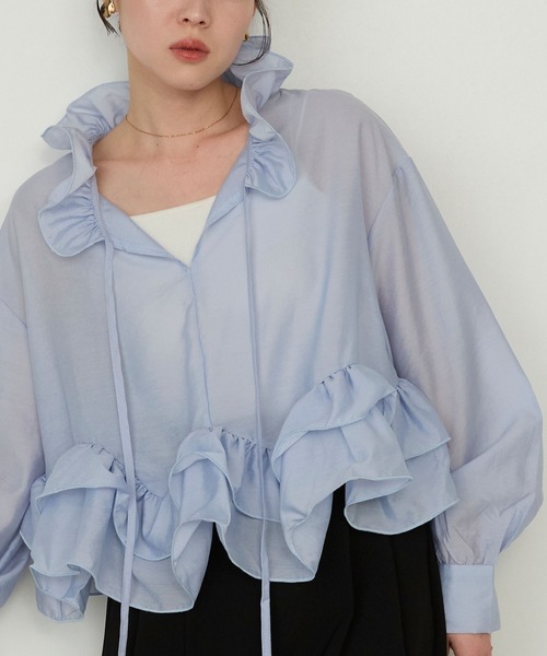 Cherir Mignon(シェリルミニョン)の「【Cherir Mignon】フリルボリュームスリーブブラウス(シャツ/ブラウス・レディース・ホワイト/ブルー・FREE)」の22枚目の写真