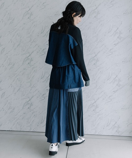 MARECHAL TERRE(マルシャルテル)の「デニムコンビプリーツスカート(スカート・レディース・ブラック/ブルー/グレー/インディゴブルー・MEDIUM)」の11枚目の写真