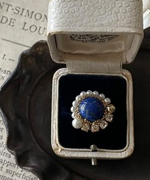 【mallelabrocante/マルラブロカント】サージカルステンレス 天然石とヴィンテージパールの不規則ラウンドbijouリング/金属アレルギー対応