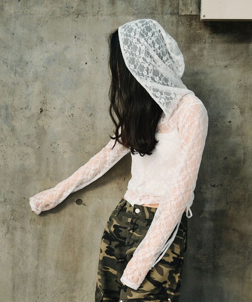 3.3 Field Trip (3.3フィールドトリップ)の「3.3 Field Trip/レースボタンフードロングスリーブ(Tシャツ/カットソー・レディース・ブラック/ホワイト/ピンク・FREE)」の10枚目の写真