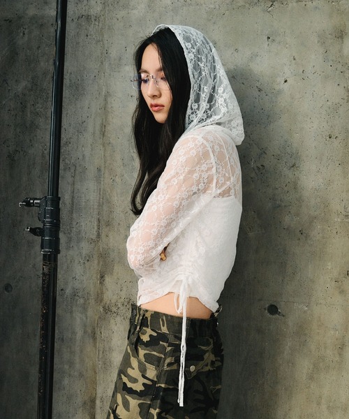 3.3 Field Trip (3.3フィールドトリップ)の「3.3 Field Trip/レースボタンフードロングスリーブ(Tシャツ/カットソー・レディース・ブラック/ホワイト/ピンク・FREE)」の11枚目の写真