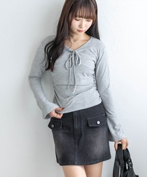 clear | フロントリボンフレアスリーブカットソー［大人 カジュアル 着回し力抜群］(Tシャツ/カットソー)