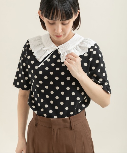 Dot＆Stripes CHILD WOMAN（ドットアンドストライプス　チャイルドウーマン）の「ブロードレースピンタックフラットカラー 付け襟（付け襟・レディース・ホワイト・FREE）」の4枚目の写真