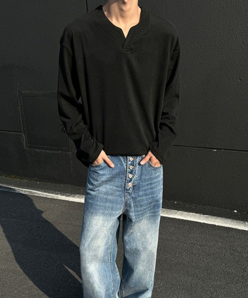 WESTBOY(ウエストボーイ)の「ディープキーネック ルーズカットソー WO26S2TP04(Tシャツ/カットソー・メンズ・ブラック/グレー/ホワイト・L/XL/M)」の14枚目の写真