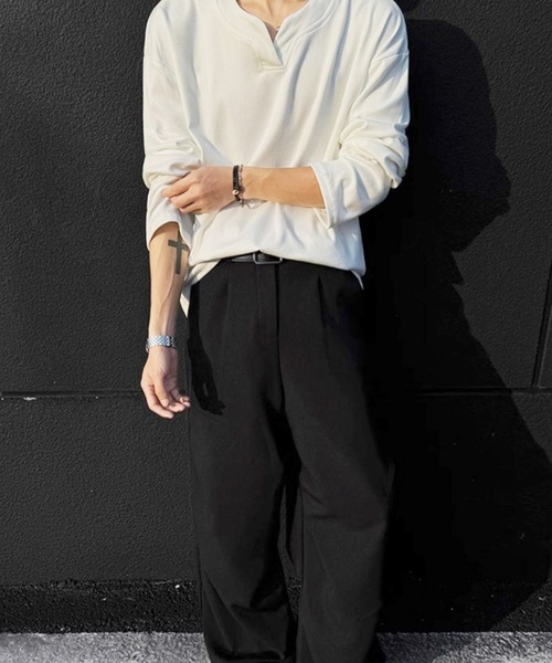 WESTBOY(ウエストボーイ)の「ディープキーネック ルーズカットソー WO26S2TP04(Tシャツ/カットソー・メンズ・ブラック/グレー/ホワイト・L/XL/M)」の9枚目の写真