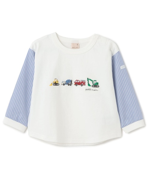 petit main(프티마인)의 「일하는 차 소매 천 긴소매 T셔츠(T셔츠/컷소우)」｜오프 화이트