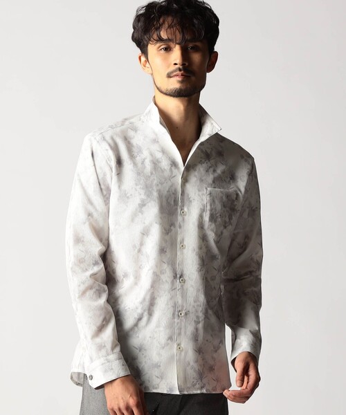 NICOLE CLUB FOR MEN（ニコルクラブフォーメン）の「アラカルトプリント スタンドカラーシャツ（シャツ/ブラウス・メンズ・その他3/その他2/ホワイト/ブルー・XL/M/L）」の2枚目の写真