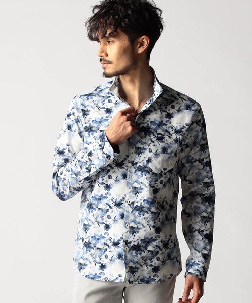 NICOLE CLUB FOR MEN（ニコルクラブフォーメン）の「アラカルトプリント スタンドカラーシャツ（シャツ/ブラウス・メンズ・その他3/その他2/ホワイト/ブルー・XL/M/L）」の3枚目の写真