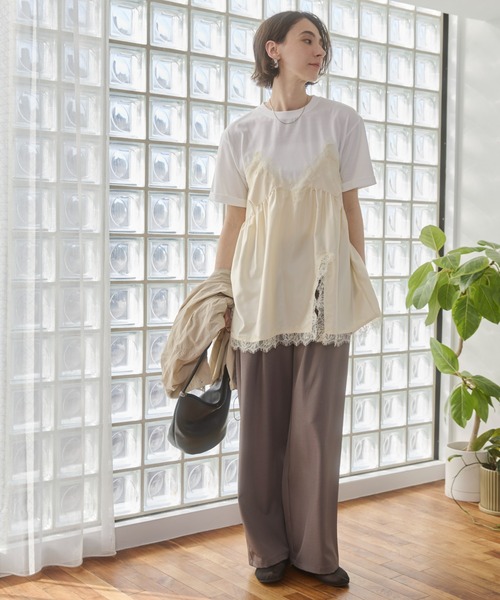 ANGIE(アンジー)の「サテン レースキャミ ドッキング レイヤード Tシャツ / 半袖 / 夏服(Tシャツ/カットソー・レディース・ホワイト系その他/オフホワイト/ブラック・FREE)」の7枚目の写真