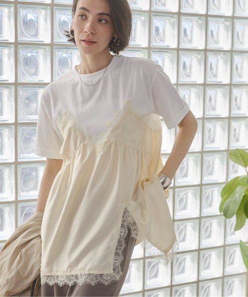 ANGIE(アンジー)の「サテン レースキャミ ドッキング レイヤード Tシャツ / 半袖 / 夏服(Tシャツ/カットソー・レディース・ホワイト系その他/オフホワイト/ブラック・FREE)」の16枚目の写真