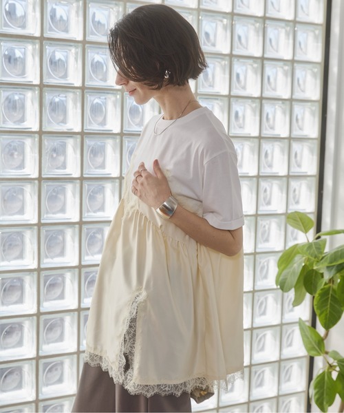 ANGIE(アンジー)の「サテン レースキャミ ドッキング レイヤード Tシャツ / 半袖 / 夏服(Tシャツ/カットソー・レディース・ホワイト系その他/オフホワイト/ブラック・FREE)」の17枚目の写真