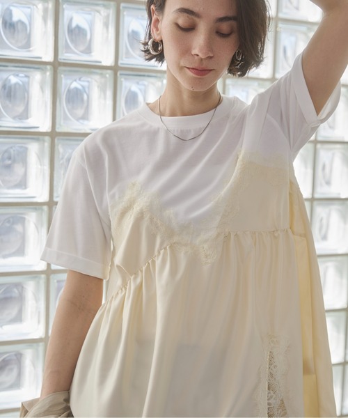 ANGIE(アンジー)の「サテン レースキャミ ドッキング レイヤード Tシャツ / 半袖 / 夏服(Tシャツ/カットソー・レディース・ホワイト系その他/オフホワイト/ブラック・FREE)」の19枚目の写真