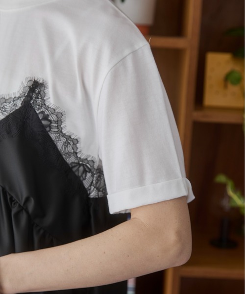 ANGIE(アンジー)の「サテン レースキャミ ドッキング レイヤード Tシャツ / 半袖 / 夏服(Tシャツ/カットソー・レディース・ホワイト系その他/オフホワイト/ブラック・FREE)」の21枚目の写真