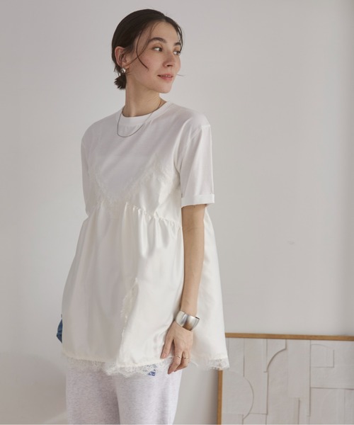 ANGIE(アンジー)の「サテン レースキャミ ドッキング レイヤード Tシャツ / 半袖 / 夏服(Tシャツ/カットソー・レディース・ホワイト系その他/オフホワイト/ブラック・FREE)」の14枚目の写真