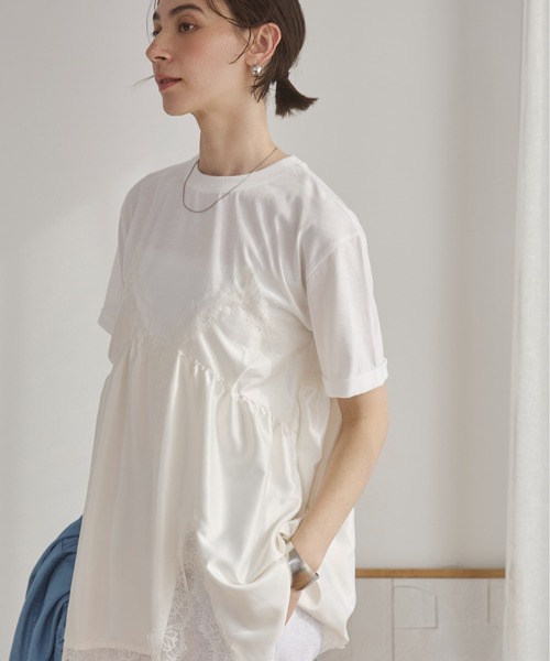 ANGIE(アンジー)の「サテン レースキャミ ドッキング レイヤード Tシャツ / 半袖 / 夏服(Tシャツ/カットソー・レディース・ホワイト系その他/オフホワイト/ブラック・FREE)」の11枚目の写真