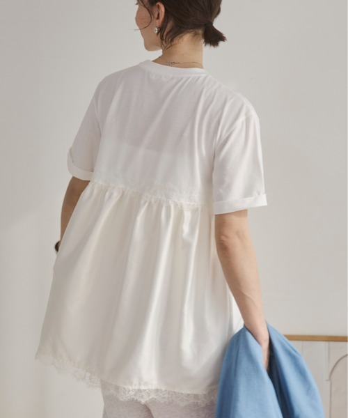 ANGIE(アンジー)の「サテン レースキャミ ドッキング レイヤード Tシャツ / 半袖 / 夏服(Tシャツ/カットソー・レディース・ホワイト系その他/オフホワイト/ブラック・FREE)」の12枚目の写真
