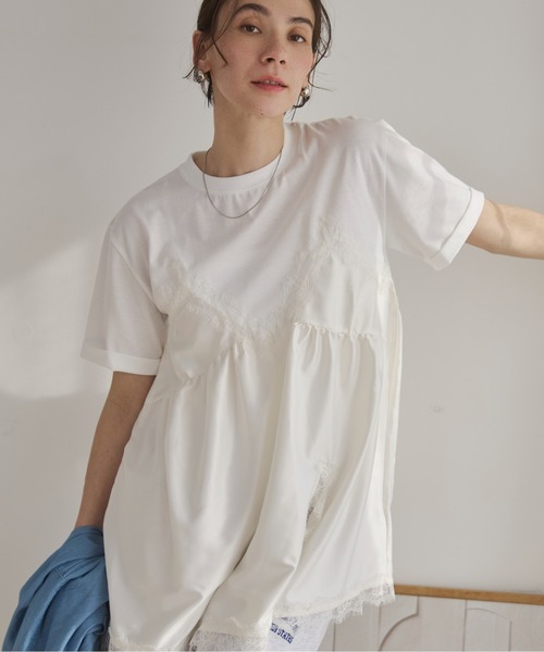 ANGIE(アンジー)の「サテン レースキャミ ドッキング レイヤード Tシャツ / 半袖 / 夏服(Tシャツ/カットソー・レディース・ホワイト系その他/オフホワイト/ブラック・FREE)」の13枚目の写真