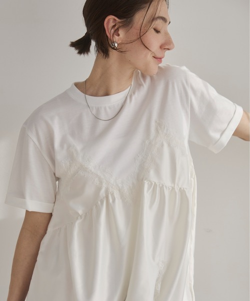 ANGIE(アンジー)の「サテン レースキャミ ドッキング レイヤード Tシャツ / 半袖 / 夏服(Tシャツ/カットソー・レディース・ホワイト系その他/オフホワイト/ブラック・FREE)」の15枚目の写真