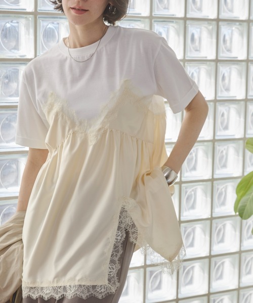 ANGIE(アンジー)の「サテン レースキャミ ドッキング レイヤード Tシャツ / 半袖 / 夏服(Tシャツ/カットソー・レディース・ホワイト系その他/オフホワイト/ブラック・FREE)」の20枚目の写真