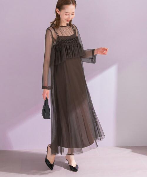 URBAN RESEARCH ROSSO WOMEN（アーバンリサーチ　ロッソ）の「チュールキャミソールsetドレス（ワンピース・レディース・グリーン系その他/ダークブラウン・FREE）」の2枚目の写真