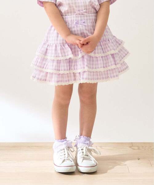 Lycee mine（リセマイン）の「【UV加工】ギンガムチェックティアードスカート(インパン付き) 【Lycee mine バレエシリーズ】（スカート・キッズ・エメラルド/ブラック/レッド/サックスブルー/ラベンダー・140cm/130cm/100cm/150cm/110cm/120cm）」の5枚目の写真