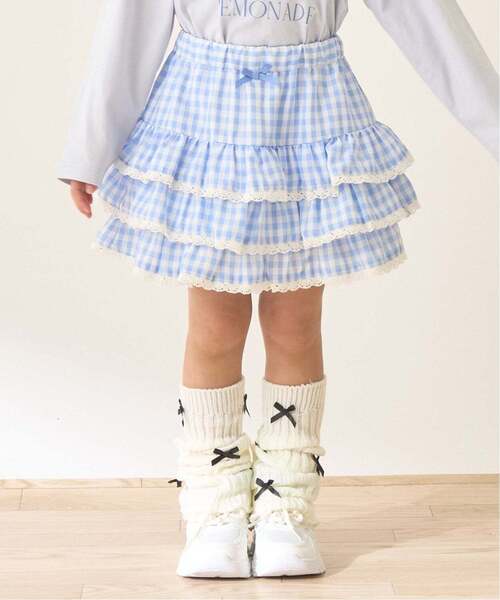 Lycee mine（リセマイン）の「【UV加工】ギンガムチェックティアードスカート(インパン付き) 【Lycee mine バレエシリーズ】（スカート・キッズ・エメラルド/ブラック/レッド/サックスブルー/ラベンダー・140cm/130cm/100cm/150cm/110cm/120cm）」の4枚目の写真