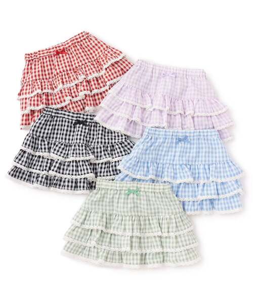 Lycee mine（リセマイン）の「【UV加工】ギンガムチェックティアードスカート(インパン付き) 【Lycee mine バレエシリーズ】（スカート・キッズ・エメラルド/ブラック/レッド/サックスブルー/ラベンダー・140cm/130cm/100cm/150cm/110cm/120cm）」の17枚目の写真