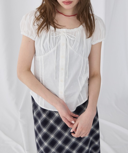 Unblend(アンブレンド)の「【Unblend】2WAYオフショルダー パフスリーブ リボン半袖ブラウス(シャツ/ブラウス・レディース・ブラック/オフホワイト/サックスブルー/ピンク・FREE)」の12枚目の写真