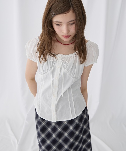 Unblend(アンブレンド)の「【Unblend】2WAYオフショルダー パフスリーブ リボン半袖ブラウス(シャツ/ブラウス・レディース・ブラック/オフホワイト/サックスブルー/ピンク・FREE)」の14枚目の写真