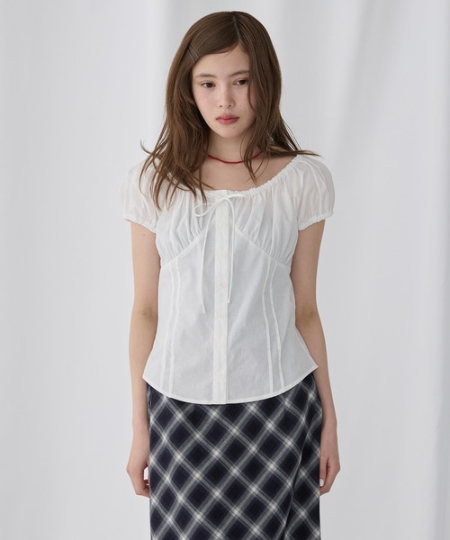 Unblend(アンブレンド)の「【Unblend】2WAYオフショルダー パフスリーブ リボン半袖ブラウス(シャツ/ブラウス・レディース・ブラック/オフホワイト/サックスブルー/ピンク・FREE)」の15枚目の写真