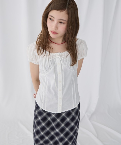 Unblend(アンブレンド)の「【Unblend】2WAYオフショルダー パフスリーブ リボン半袖ブラウス(シャツ/ブラウス・レディース・ブラック/オフホワイト/サックスブルー/ピンク・FREE)」の19枚目の写真