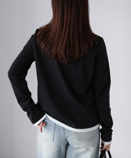 Riberry（リベリー）の「レイヤードライク配色ヘンリーロンT（Tシャツ/カットソー・レディース・ブラック/杢グレー/オフホワイト・FREE）」の13枚目の写真