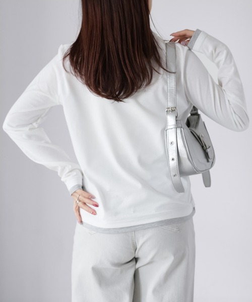 Riberry（リベリー）の「レイヤードライク配色ヘンリーロンT（Tシャツ/カットソー・レディース・ブラック/杢グレー/オフホワイト・FREE）」の20枚目の写真