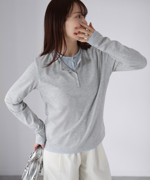 Riberry（リベリー）の「レイヤードライク配色ヘンリーロンT（Tシャツ/カットソー・レディース・ブラック/杢グレー/オフホワイト・FREE）」の15枚目の写真