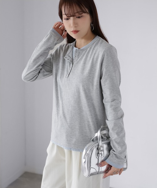 Riberry（リベリー）の「レイヤードライク配色ヘンリーロンT（Tシャツ/カットソー・レディース・ブラック/杢グレー/オフホワイト・FREE）」の17枚目の写真