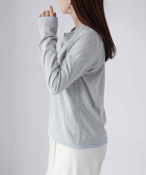 Riberry（リベリー）の「レイヤードライク配色ヘンリーロンT（Tシャツ/カットソー・レディース・ブラック/杢グレー/オフホワイト・FREE）」の6枚目の写真