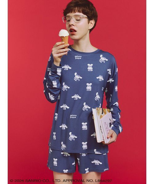 gelato pique】【LADIES】総柄ロングTシャツ（ルームウェア/パジャマ