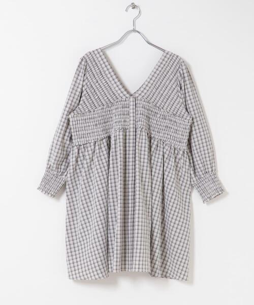 KBF（ケイビーエフ）の「2WAYシャーリングチェックミニワンピース（ワンピース・レディース・ブラウン系その他/ベージュ系その他/ブルー系その他・ONE）」の11枚目の写真