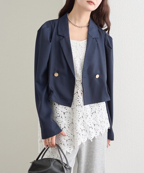 mystic(ミスティック)の「パフショートジャケット(テーラードジャケット・レディース・チャコールグレー/ネイビー・FREE)」の2枚目の写真