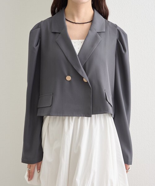 mystic(ミスティック)の「パフショートジャケット(テーラードジャケット・レディース・チャコールグレー/ネイビー・FREE)」の6枚目の写真