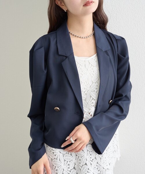 mystic(ミスティック)の「パフショートジャケット(テーラードジャケット・レディース・チャコールグレー/ネイビー・FREE)」の14枚目の写真