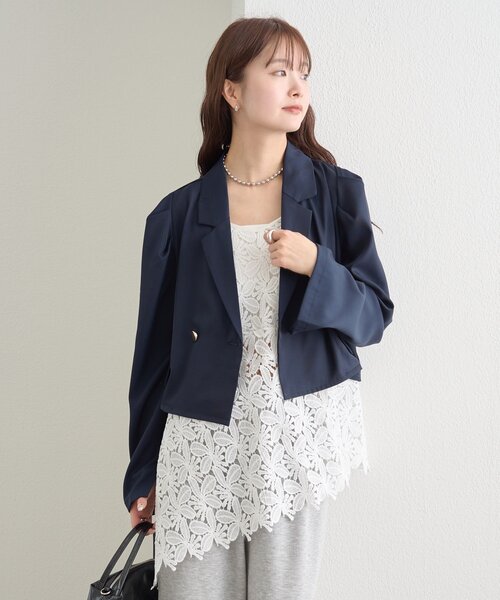 mystic(ミスティック)の「パフショートジャケット(テーラードジャケット・レディース・チャコールグレー/ネイビー・FREE)」の16枚目の写真