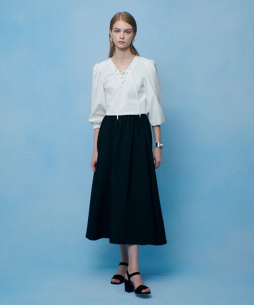LOULOU WILLOUGHBY(ルルウィルビー)の「【LOULOU WILLOUGHBY】ポリエステルコットングログランギャザースカート(スカート・レディース・ブラック/ホワイト/レッド・2/1)」の10枚目の写真