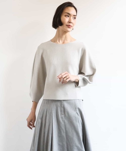 MICHEL KLEIN(ミッシェル・クラン)の「ホールガーメント(R)パフスリーブニット(ニット/セーター・レディース・ライトベージュ/クリーム/ブルー・38)」の20枚目の写真