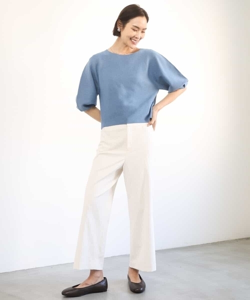 MICHEL KLEIN(ミッシェル・クラン)の「ホールガーメント(R)パフスリーブニット(ニット/セーター・レディース・ライトベージュ/クリーム/ブルー・38)」の6枚目の写真