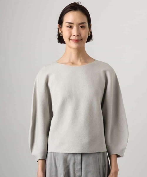 MICHEL KLEIN(ミッシェル・クラン)の「ホールガーメント(R)パフスリーブニット(ニット/セーター・レディース・ライトベージュ/クリーム/ブルー・38)」の9枚目の写真