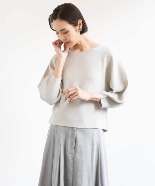MICHEL KLEIN(ミッシェル・クラン)の「ホールガーメント(R)パフスリーブニット(ニット/セーター・レディース・ライトベージュ/クリーム/ブルー・38)」の19枚目の写真