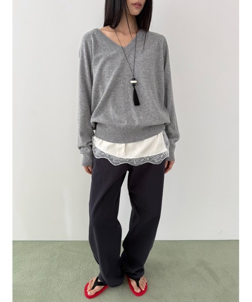 Didot.showroom(ディドット ショールーム)の「【DIDOT.】ディープスリットレースキャミソール(キャミソール・レディース・ブラック/クリーム・FREE)」の6枚目の写真